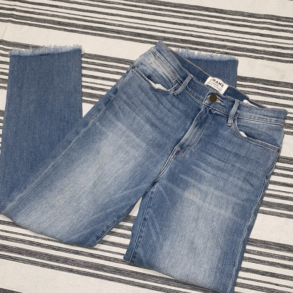 Frame Le High Straight Distressed Blue Jeans Size 29